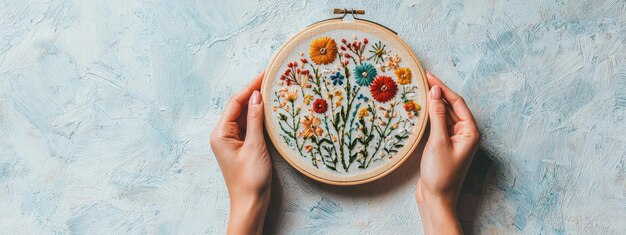 Manos mostrando una pieza bordada terminada